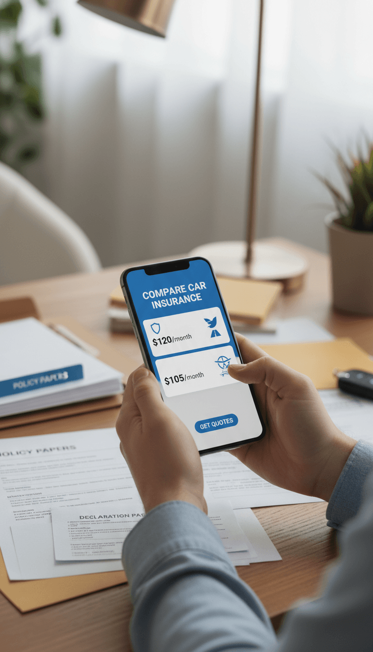 Person comparing insurance quotes on phone