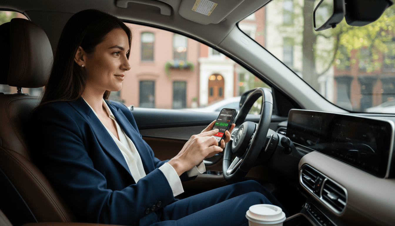 Driver reviewing car insurance quotes on mobile phone