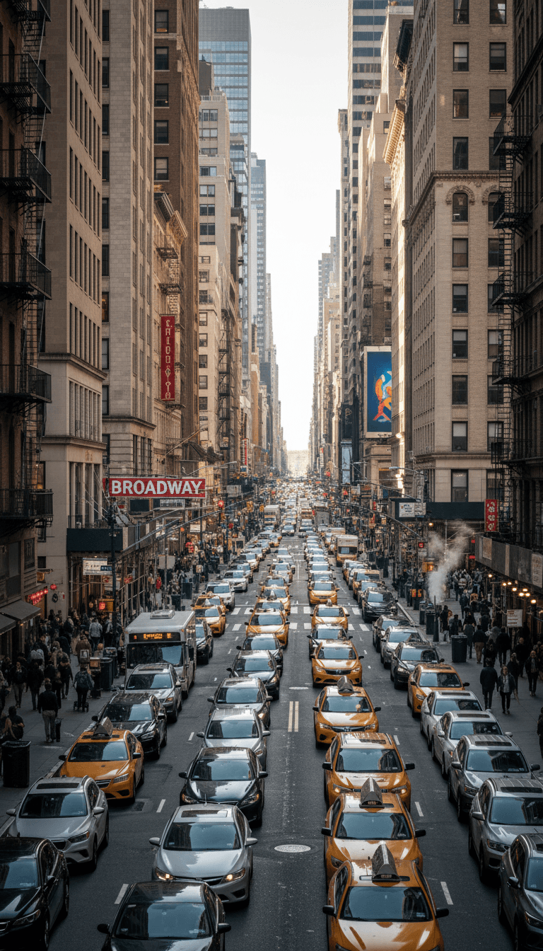 NYC street with parked vehicles