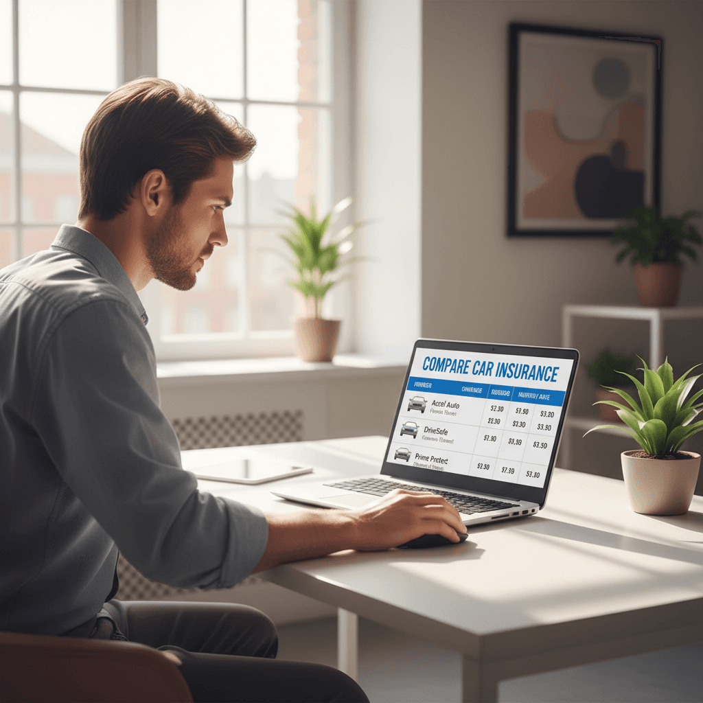 Person comparing car insurance quotes online on a laptop