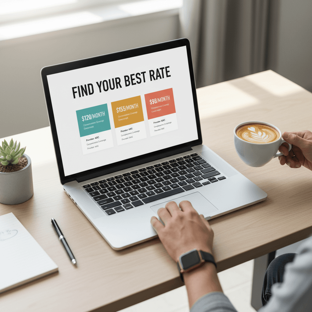 NY Insurance Finder comparison interface on laptop screen