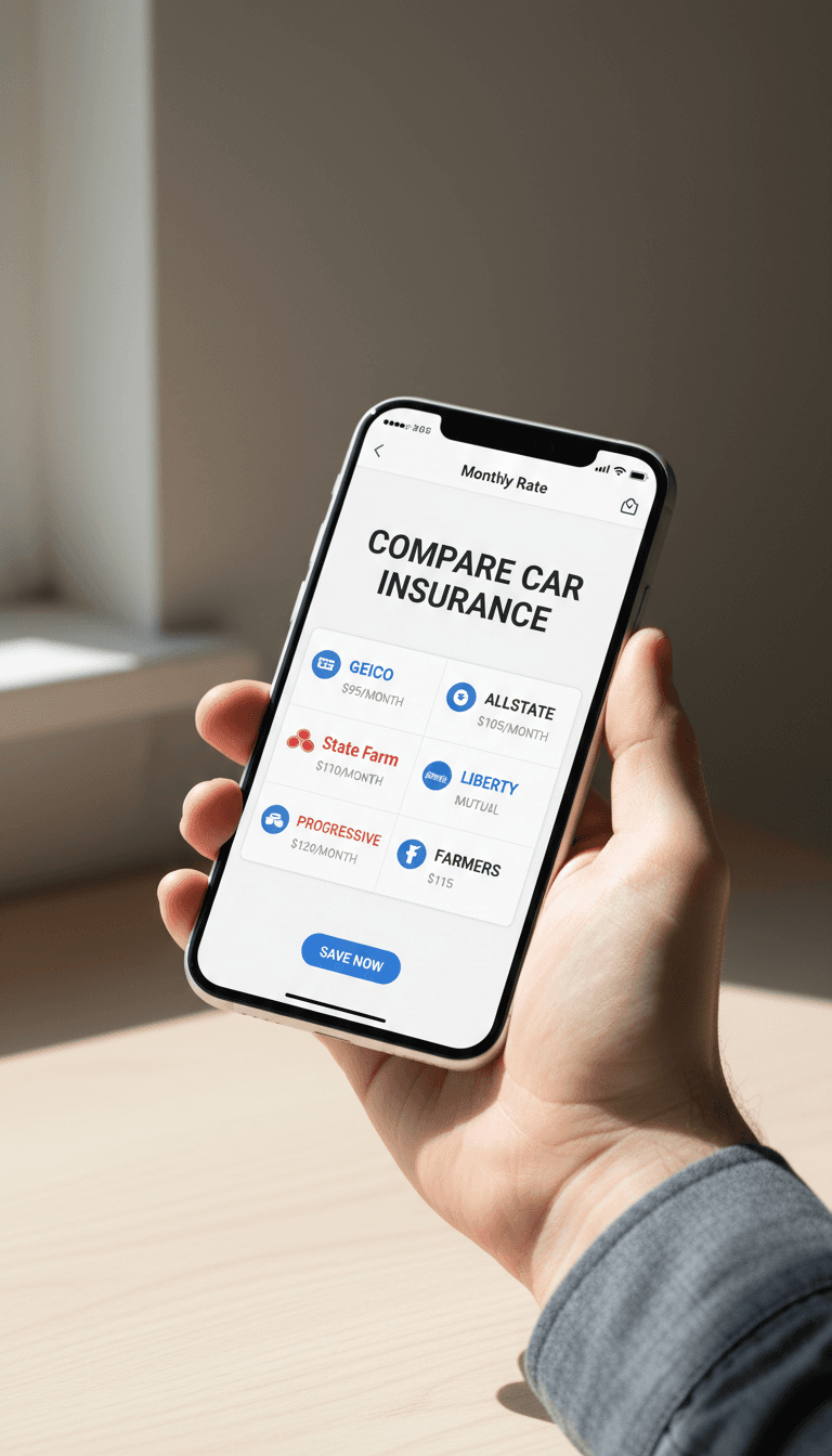Mobile phone displaying car insurance quote comparison tool