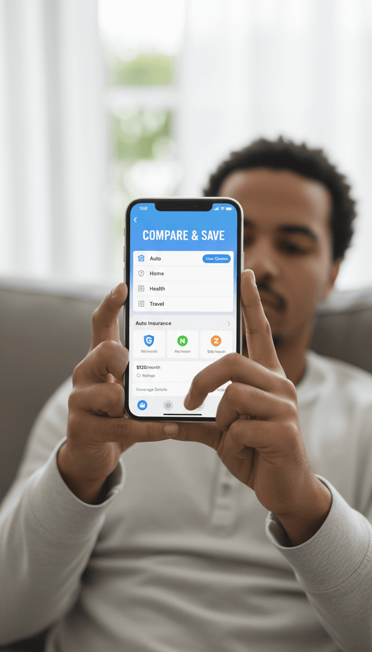 Customer comparing car insurance quotes on phone