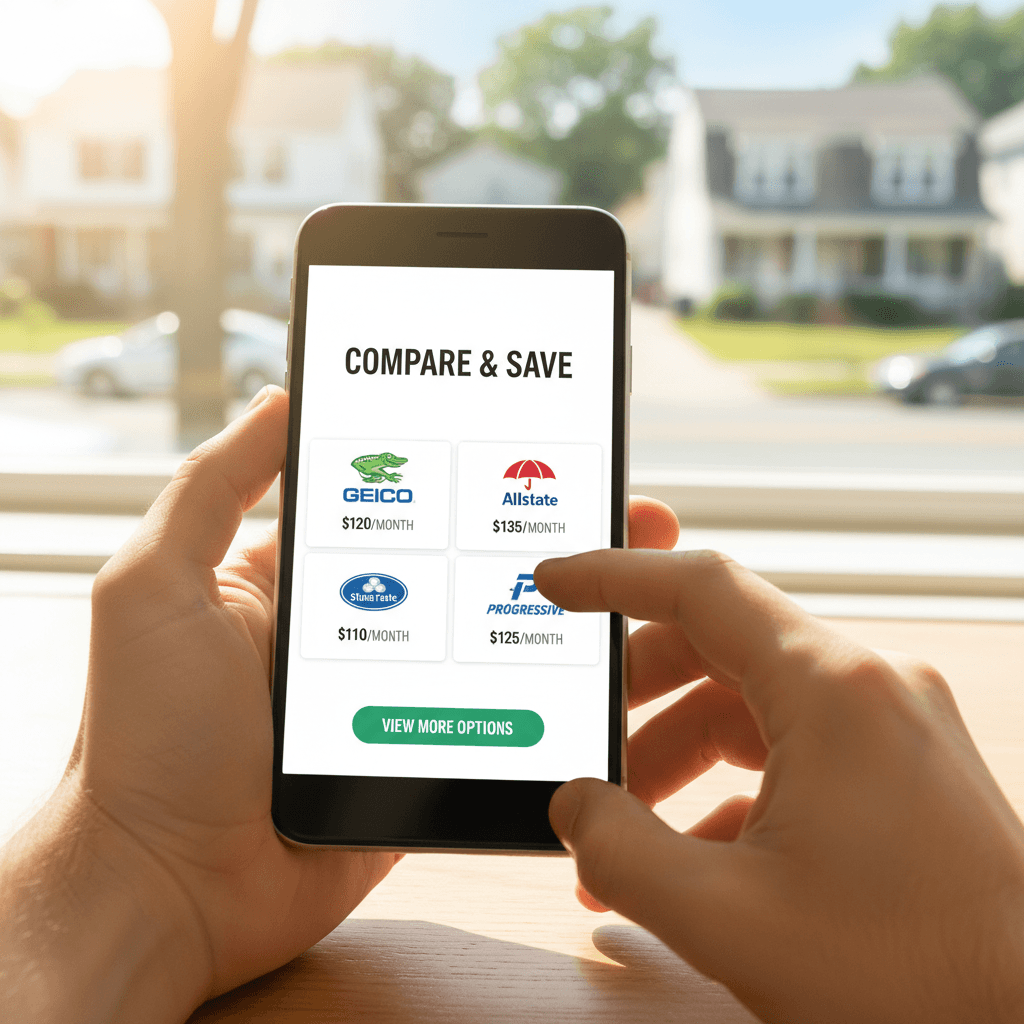 Person comparing car insurance quotes on smartphone
